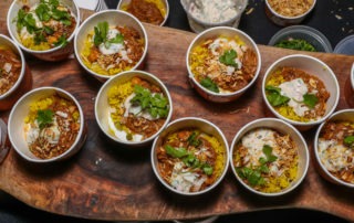 A group of curry dishes from overhead